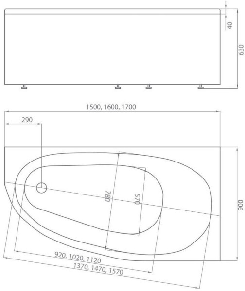 Ванна Дива 160*90 правая. Фото 3