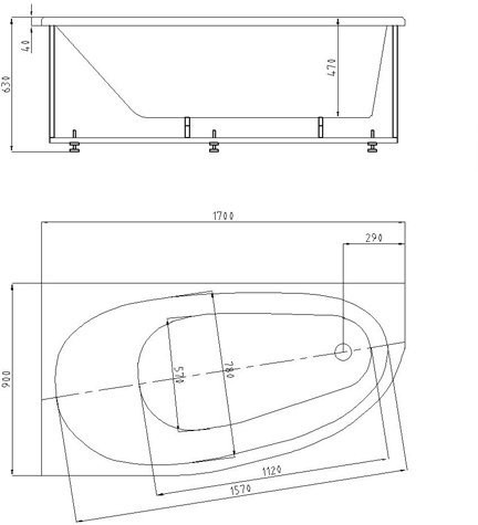 Ванна Дива 170*90 левая. Фото 2