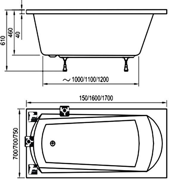 Ванна DOMINO 170х75 белая. Фото 2