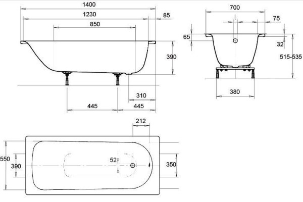 Ванна Eurowa ванна мод. 309-1 140х70. Фото 2