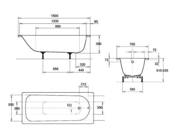 Ванна Eurowa ванна мод. 310-1 150х70. Фото 2