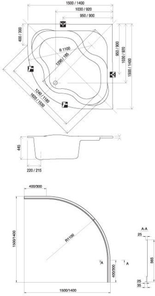 Ванна Gentiana 150х150 белая. Фото 2
