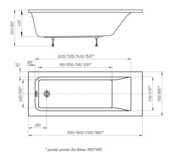 Ванна Калибри прямоугольная 180*80см. Фото 6