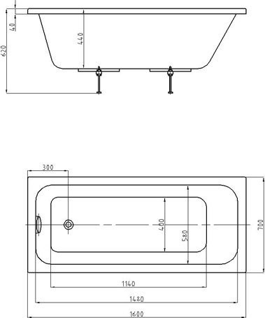Ванна Мия прямоугольная 160*70 см. Фото 2