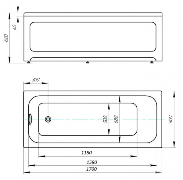 Ванна Мия прямоугольная 170*80см. Фото 3
