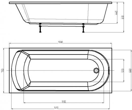 Ванна Ника прямоугольная 150*75см. Фото 4