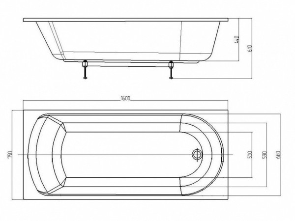 Ванна Ника прямоугольная 160*75см. Фото 2