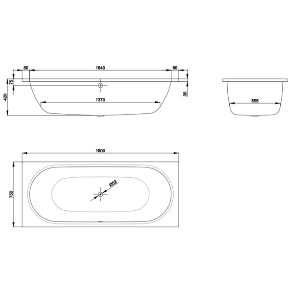 Ванна прямоугольная 1800х750х420 мм., BetteGlasur® Plus, в комплекте с шумоизоляцией, цвет белый. Фото 3