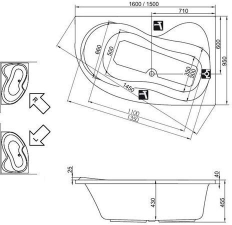 Ванна Rosa 95 150х95 левая белая. Фото 2