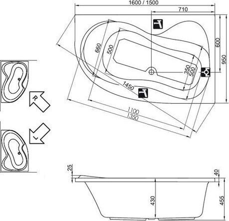 Ванна Rosa 95 160х95 левая белая. Фото 3