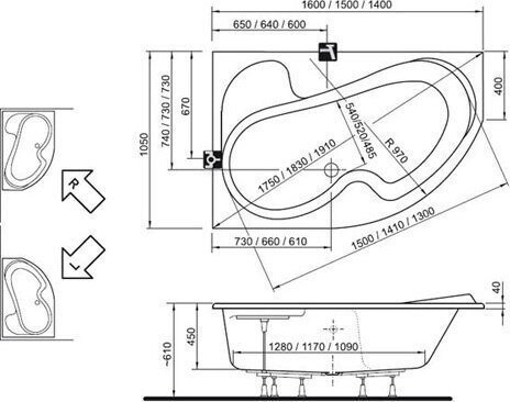 Ванна Rosa I 140х105 левая белая. Фото 3