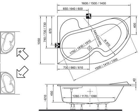 Ванна Rosa I 140х105 правая белая. Фото 3