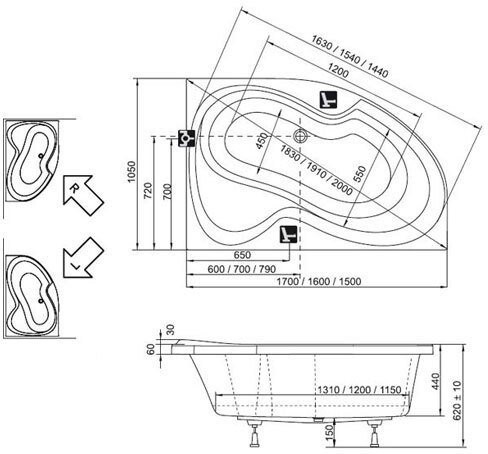 Ванна Rosa II 150х105 левая белая. Фото 3