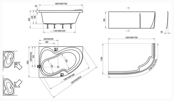 Ванна Rosa II 170х105 левая белая. Фото 2