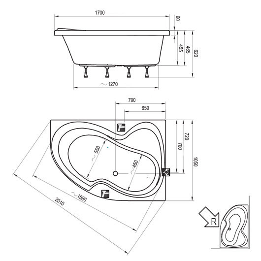 Ванна Rosa II 170х105 левая белая. Фото 3
