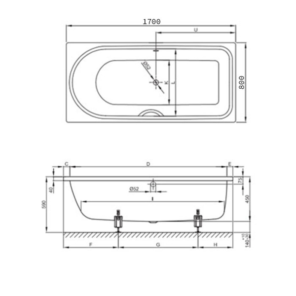 Ванна с шумоизоляцией 170х80х45, перелив сзади, с BetteGlasur ® Plusl и покрытием анти-слип, белая (для удлиненного слива-перелива). Фото 7