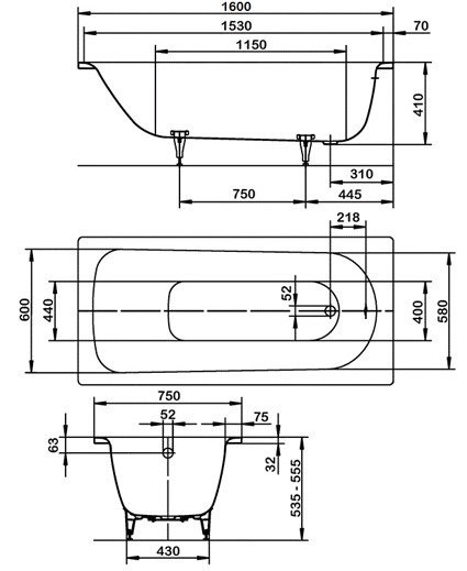 Ванна Saniform Plus Мод.372-1 160х75х41 белый + easy-clean. Фото 2