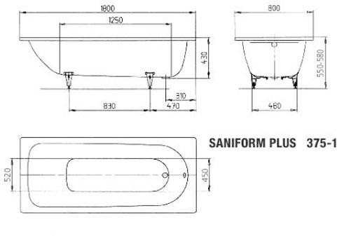 Ванна Saniform Plus Мод.375-1 180х80 белый + anti-sleap. Фото 2