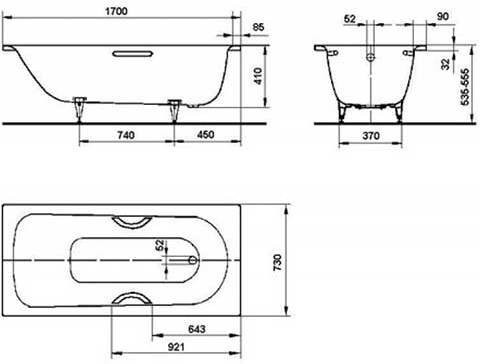 Ванна Saniform Plus Star Мод.334 170х73 белый + отв.под ручки. Фото 2