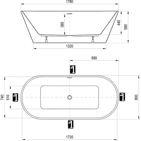Ванна SOLO 1780х800 белая отдельностоящая. Фото 2