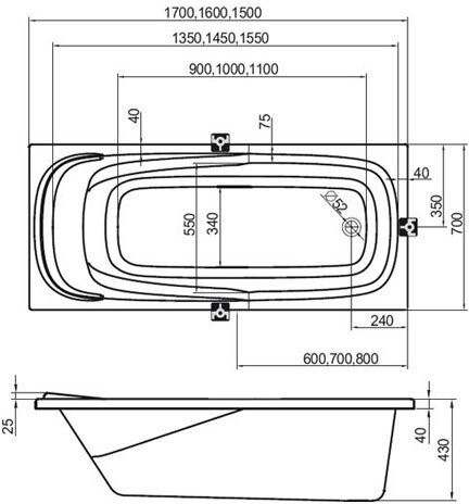 Ванна Vanda II 150х70 белая. Фото 2
