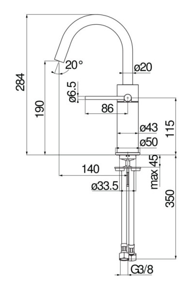 VE125138/3FLP VELIS смеситель для раковины, без донного клапана, глянцевый черный. Фото 2