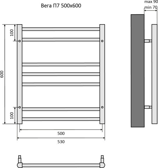 Вега П7 500х600 Полотенцесушитель Aquatek (черный муар). Фото 4