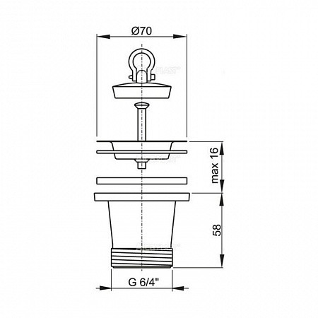 Водослив для мойки удлиненный 6/4" с нержавеющей peшeткой Ø70, арт. A34. Фото 2