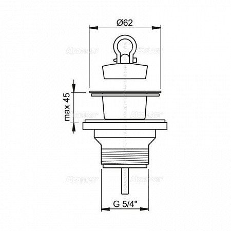 Водослив для умывальника 5/4" с пластмассовой peшeткой Ø63, арт. A32. Фото 2