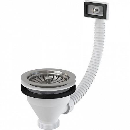 Водослив сифона для мойки 6/4" с нержавеющей решеткой Ø115 и гофропереливом, арт. A38. Фото 1