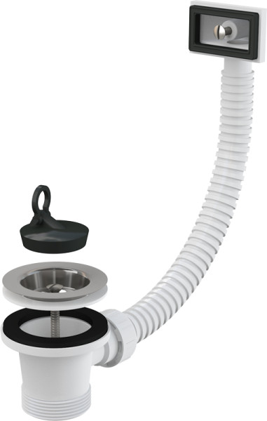 Водослив сифона для мойки Alcadrain 6/4" с нержавеющей peшeткой 70 мм и гофропереливом (A331). Фото 1