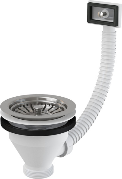 Водослив сифона для мойки Alcadrain 6/4" с нержавеющей решеткой, 115 мм, и гофропереливом (A38). Фото 1