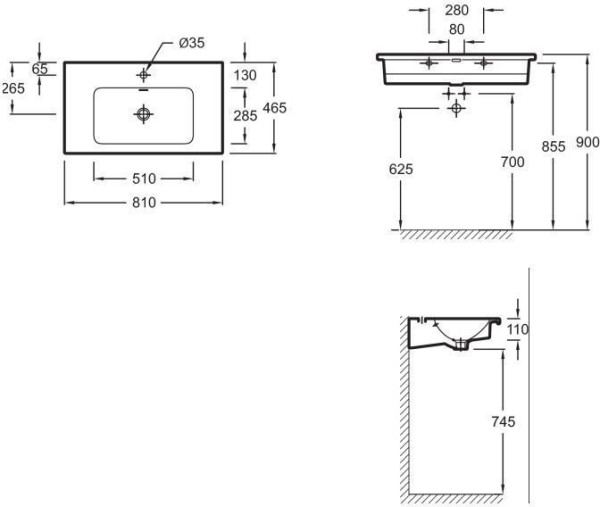 Vox EXAE112-00 Подвесная раковина-столешница 80 х 46 см, Для самостоятельной установки. Фото 2