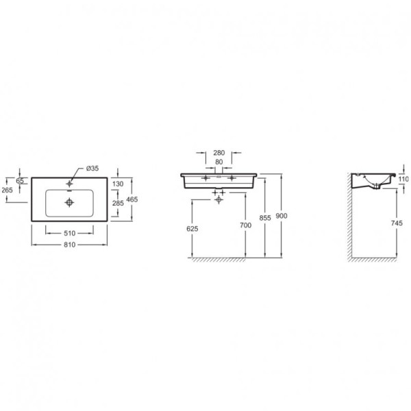 Vox EXAE112-Z-00 Подвесная раковина-столешница с гладкой нижней поверхностью 80 х 46 см, Для установки на мебель. Фото 3