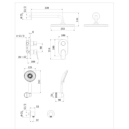 Встраиваемая душевая система AWP Teza S0821C с тропическим душем без излива, хром. Фото 2