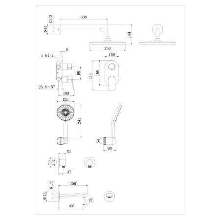 Встраиваемая душевая система AWP Teza S0822C с тропическим душем и монолитным изливом, хром. Фото 2