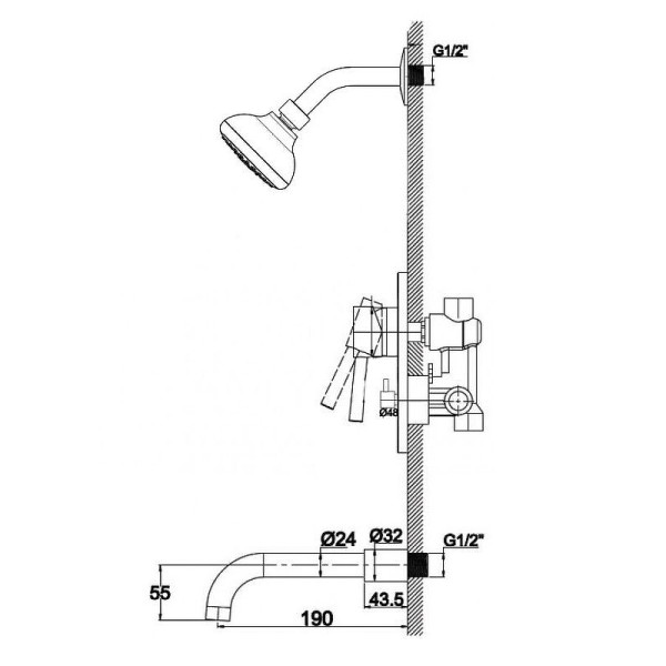 Встраиваемая душевая система Haiba HB80297-2, хром. Фото 2