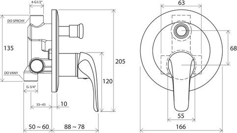 Встроенный смеситель с переключателем RS 061.00 Rosa (СНЯТА С ПРОИЗВОДСТВА). Фото 3
