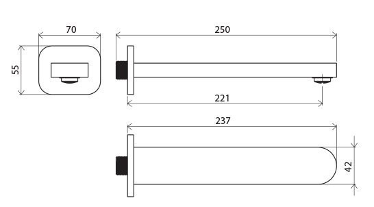Вывод воды (излив) для умывальника/ванны длина 230 мм CR 027.00. Фото 2