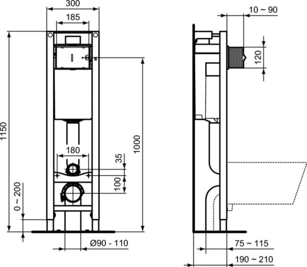 W220101 CЕТ CONNECT подвесной унитаз E803501, крышка функцией плавного закрытия E712701, E233267 PROSYS ECO FRAME M Встраиваемая инсталляция. Фото 3