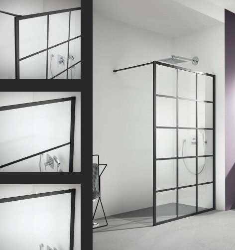 WALK-IN Dark Edition XD WW1 12020 3PK Душ.ограждение H=2000,L=1200, проф.черный Soft+стекло прозр.ESG с покр.KERMIclean(стаб.1200 мм) решетка-рисунок. Фото 4