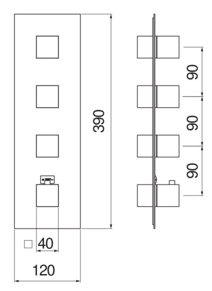 WE00103/QCR SEVEN термостатический смеситель для ванны 3 выхода (внешняя часть). Фото 2