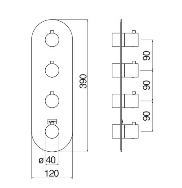 WE00104/TFLP LIVE термостатический смеситель для ванны 4 выхода (внешняя часть), глянцевый черный. Фото 2
