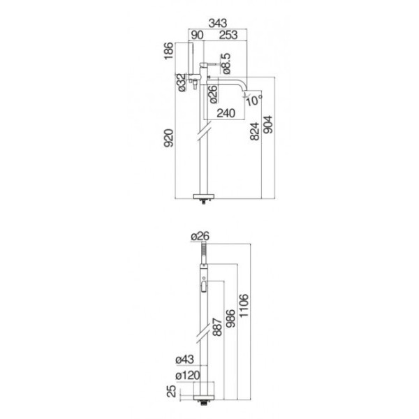 WE00180/TBM LIVE смеситель для ванны напольный, матовый черный. Фото 3