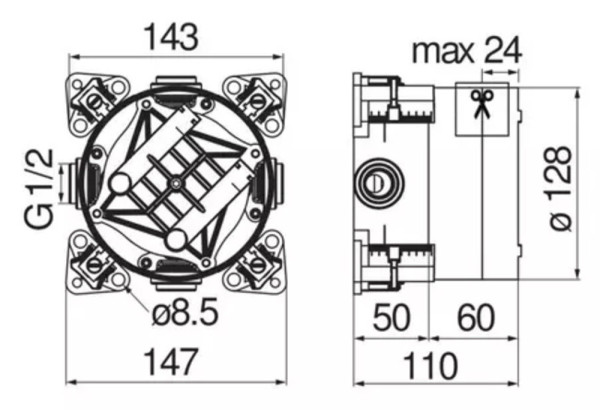 WE00202 термостатический смеситель для душа (скрытая часть). Фото 2