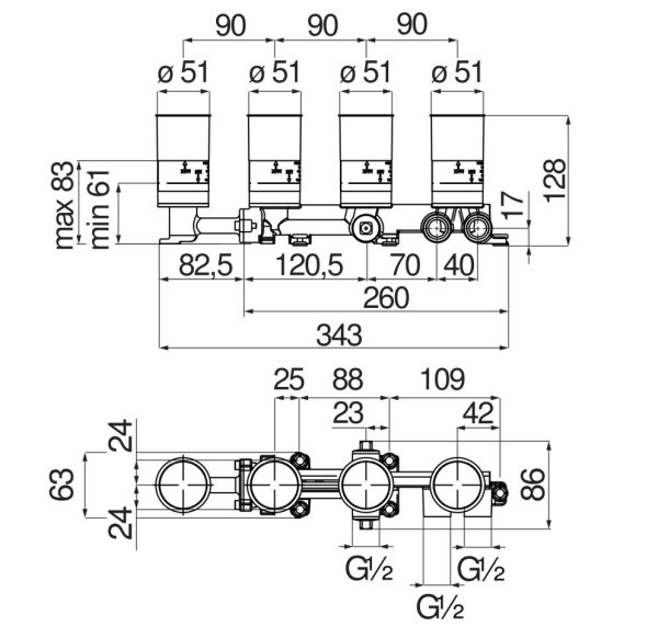 WE81201/T смеситель для ванны (скрытая часть). Фото 2