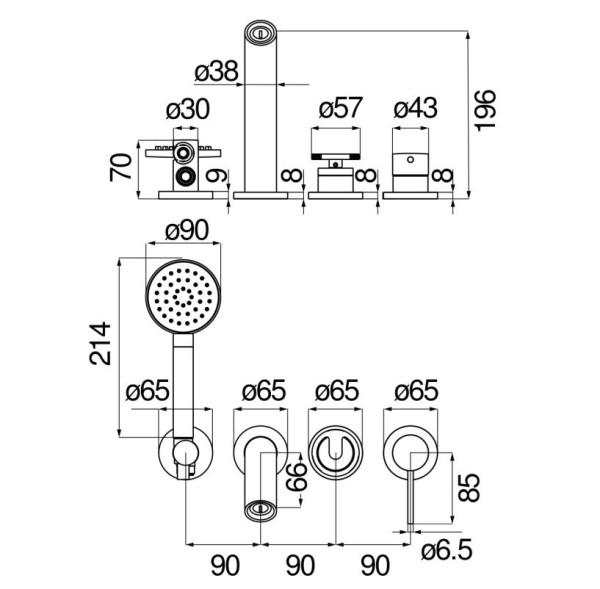 WEBK110/91SOIX SOLE смеситель для ванны, с душевой лейкой (внешняя часть), шлиф. хром. Фото 2