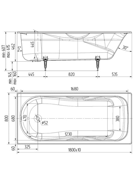 Wotte Comfort 1800х800х462 ванна чугунная (БП-э00д1475). Фото 3