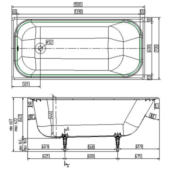 Wotte Start 1500х700х445 ванна чугунная (БП-э0001099). Фото 2