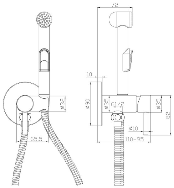 X25-51 Смеситель одноручный (25 мм) с гигиеническим душем, встраиваемый, хром. Фото 2